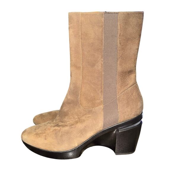 Cole Haan x NikeAir Heeled Boots Women's Size 9.5 B Brown Leather Mid Calf Shoes - Picture 1 of 8